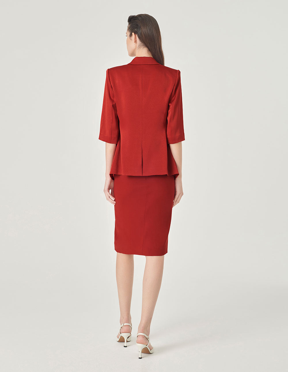 MARYLING Brick Red Three-Quarter Sleeve Blazer