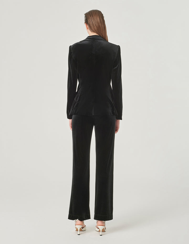 MARYLING Black Waisted Velvet Blazer