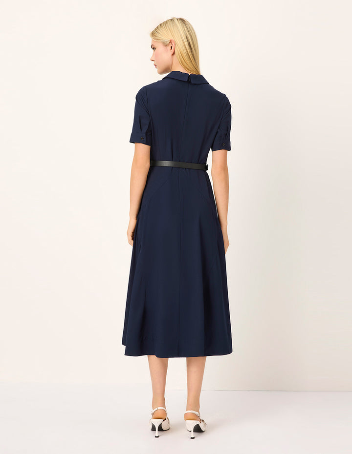 MARYLING Lapel Short-Sleeve Empire-Waist Pleated Dress