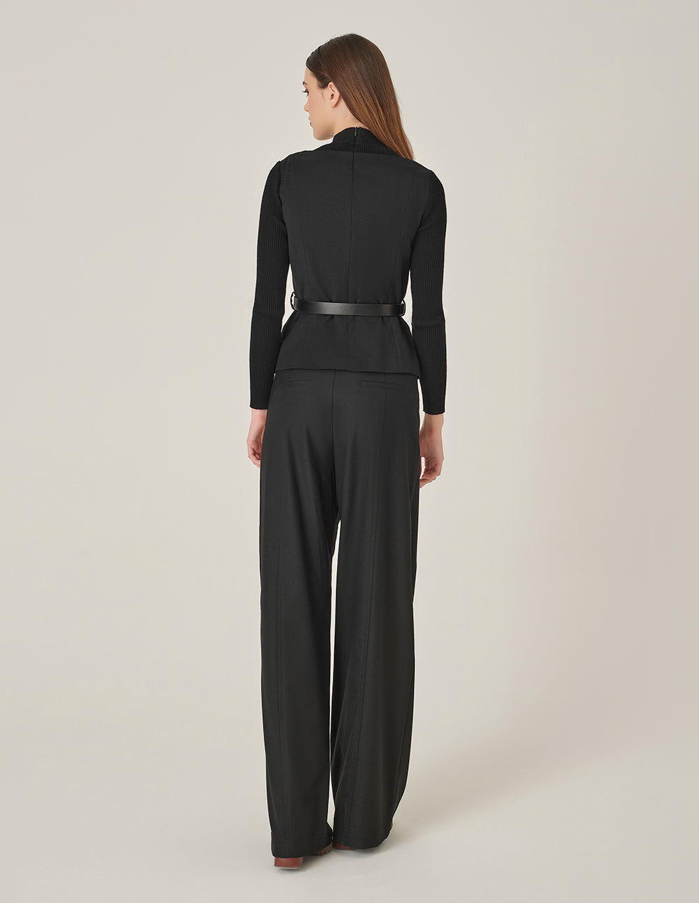 MARYLING Black Faux Wool Top Splicing Vest