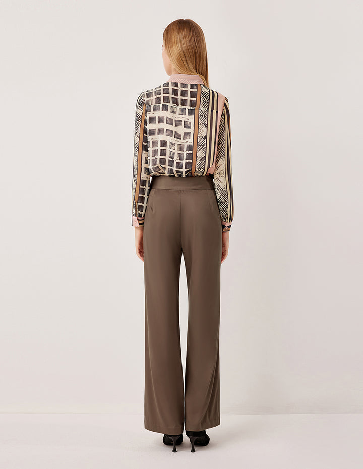 MARYLING Geometric Print Ruffle Detail Long Sleeve Blouse