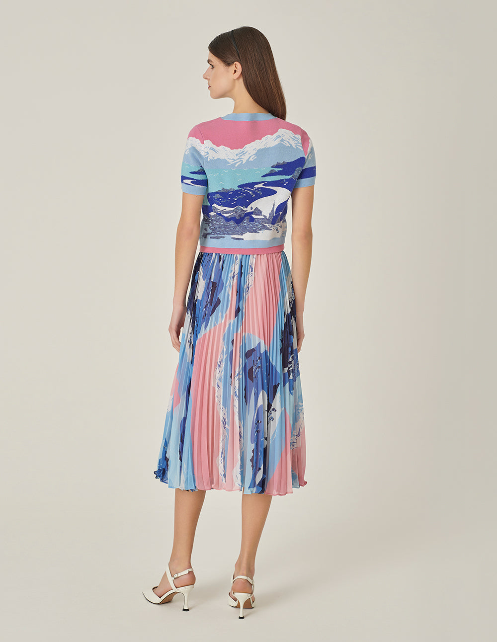 MARYLING Printed Pleated Knee-Length Skirt