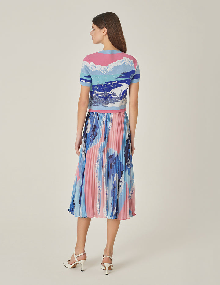 MARYLING Printed Pleated Knee-Length Skirt