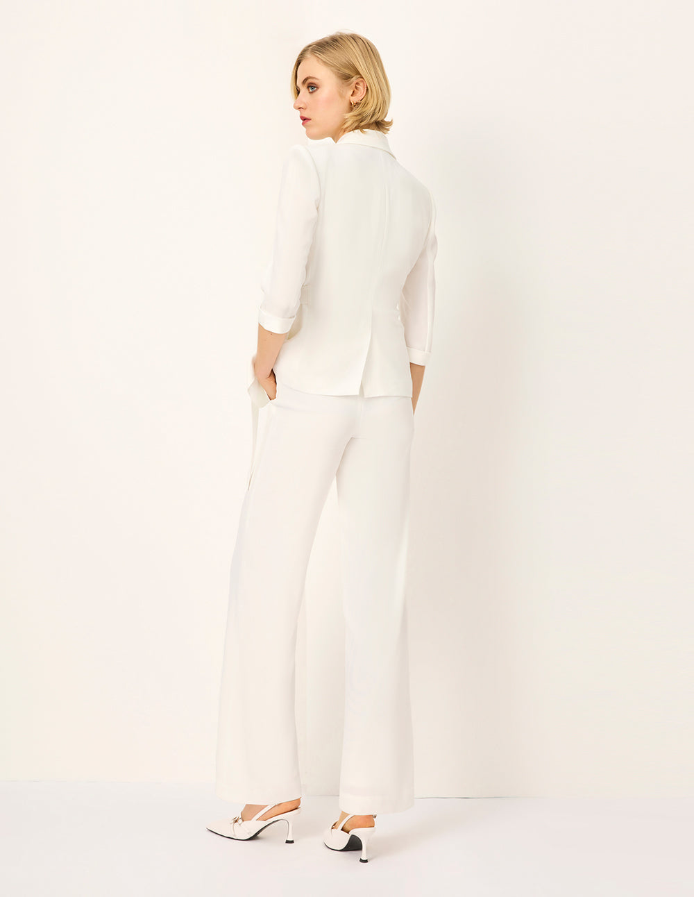 MARYLING Peaked Lapel 3/4 Sleeve Wrap Waist-Tie Blazer