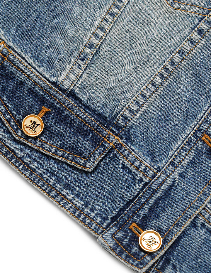 MARYLING Blue Denim Long-Sleeve Cropped Jacket