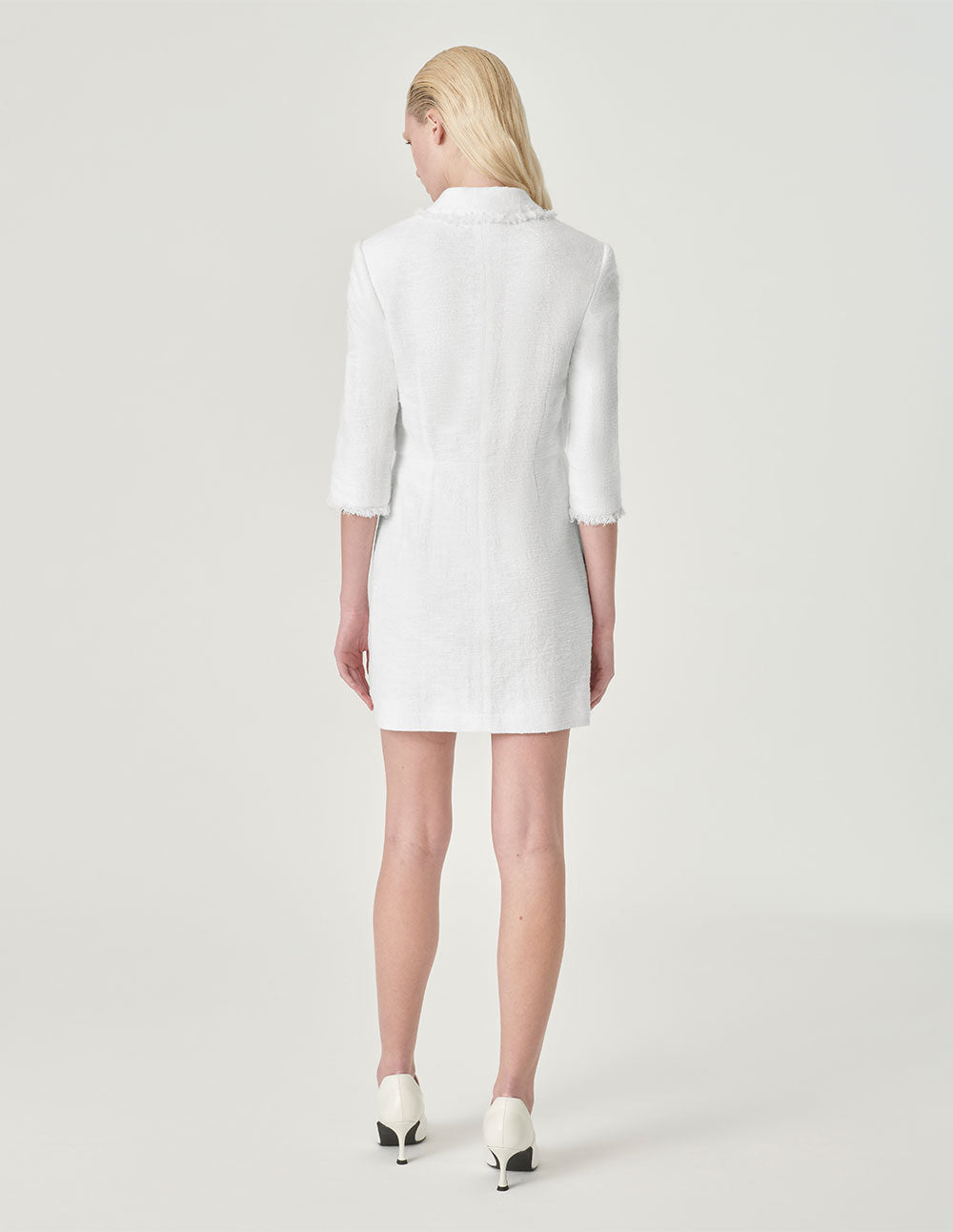 MARYLING White Lapel Collar Tweed Dress