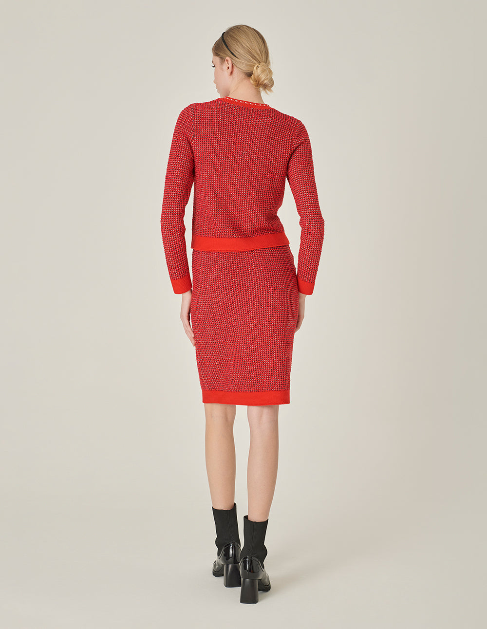 MARYLING Red Straight Fit Knit Midi Pencil Skirt