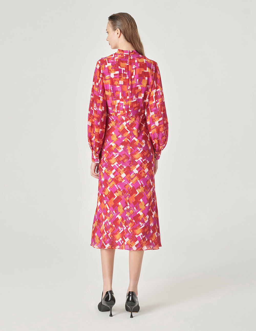 MARYLING Pink Checkered Ruffled Fishtail Dress