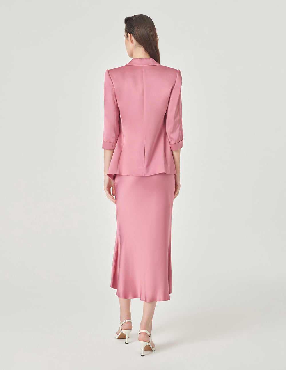 MARYLING Pink Three-Quarter Sleeve Single-Breasted Blazer