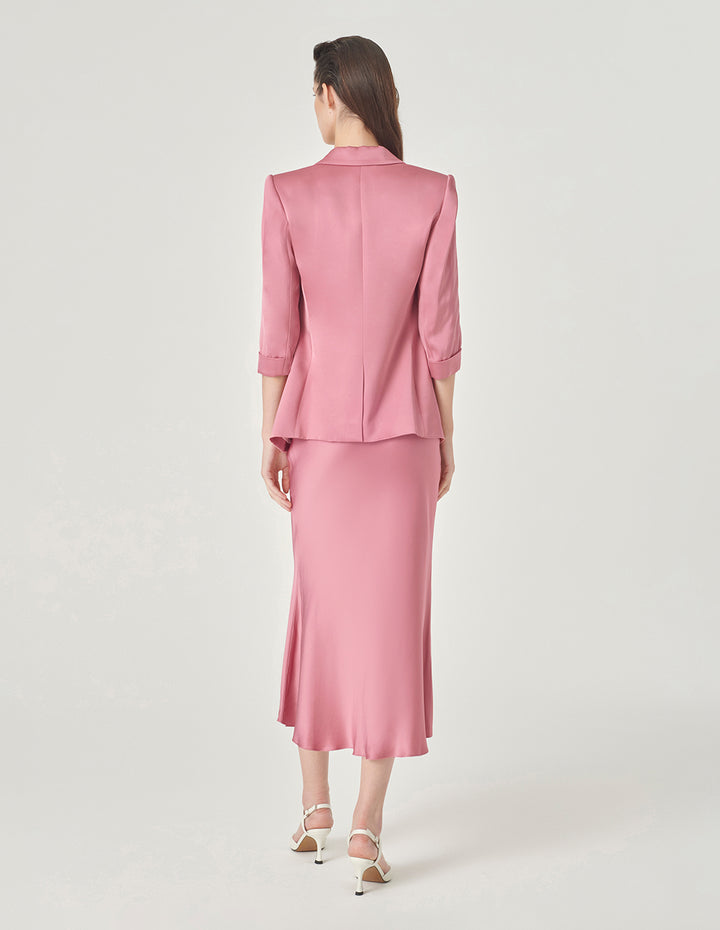 MARYLING Pink Three-Quarter Sleeve Single-Breasted Blazer