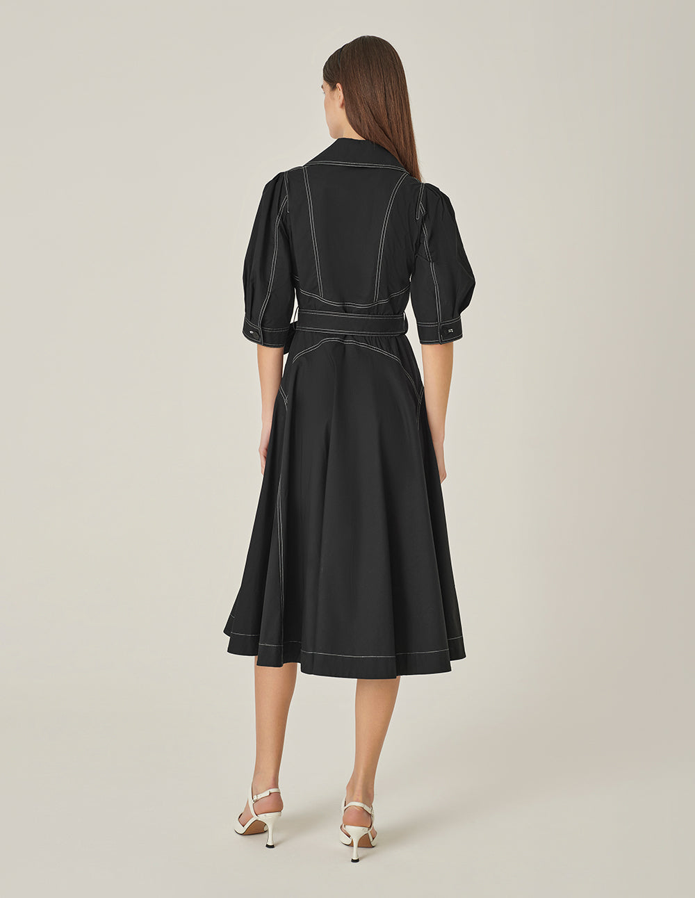 MARYLING Lapel Puff-Sleeve Double-Breasted Wrap Dress