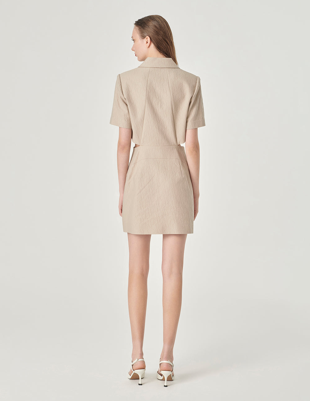 MARYLING Logo Jacquard Suit Collar Short-Sleeved Dress