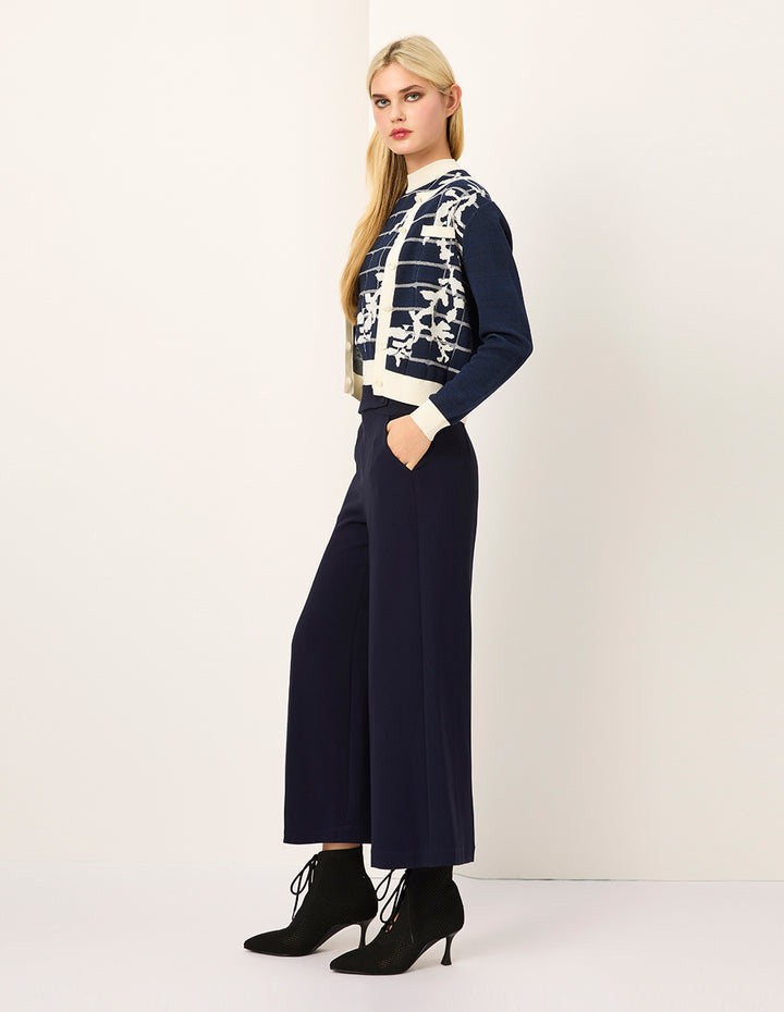 MARYLING Round-Neck Long-Sleeve Color Block Striped Flora Embroidered Knit Cardigan