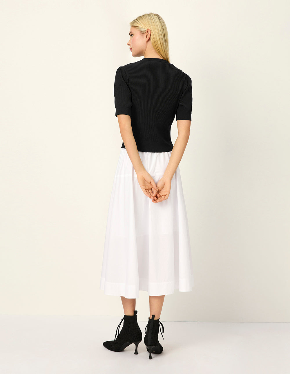 MARYLING Crew Neck Ribbed Short-Sleeve Knit Top