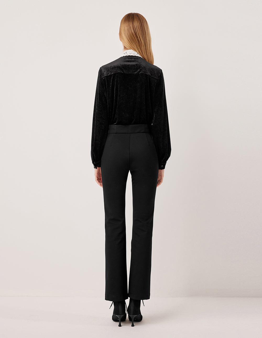 MARYLING Collar & Long Sleeves Velvet Blouse