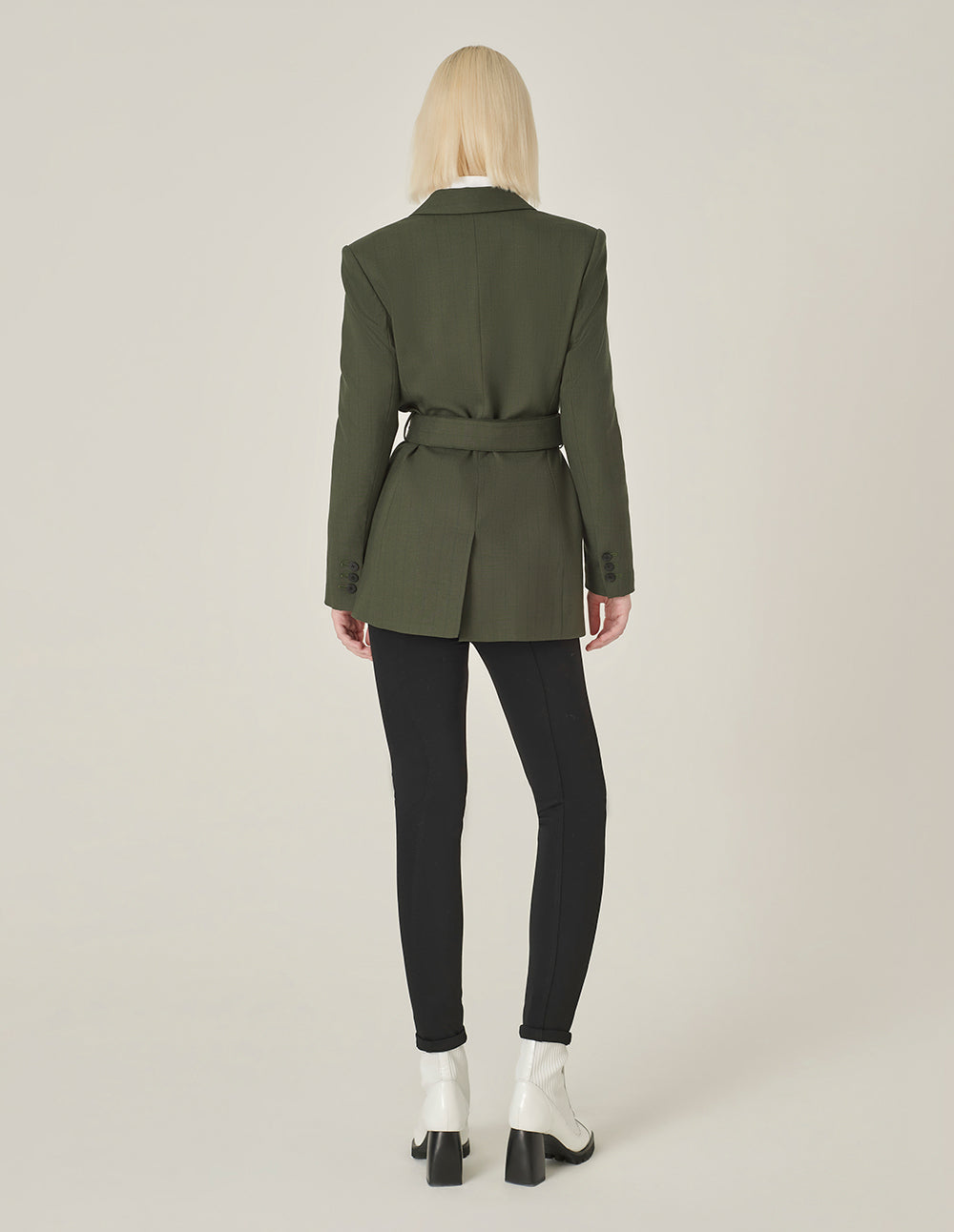 MARYLING Army Green Lapel Long-Sleeve Single-Breasted Midi-Length Coat