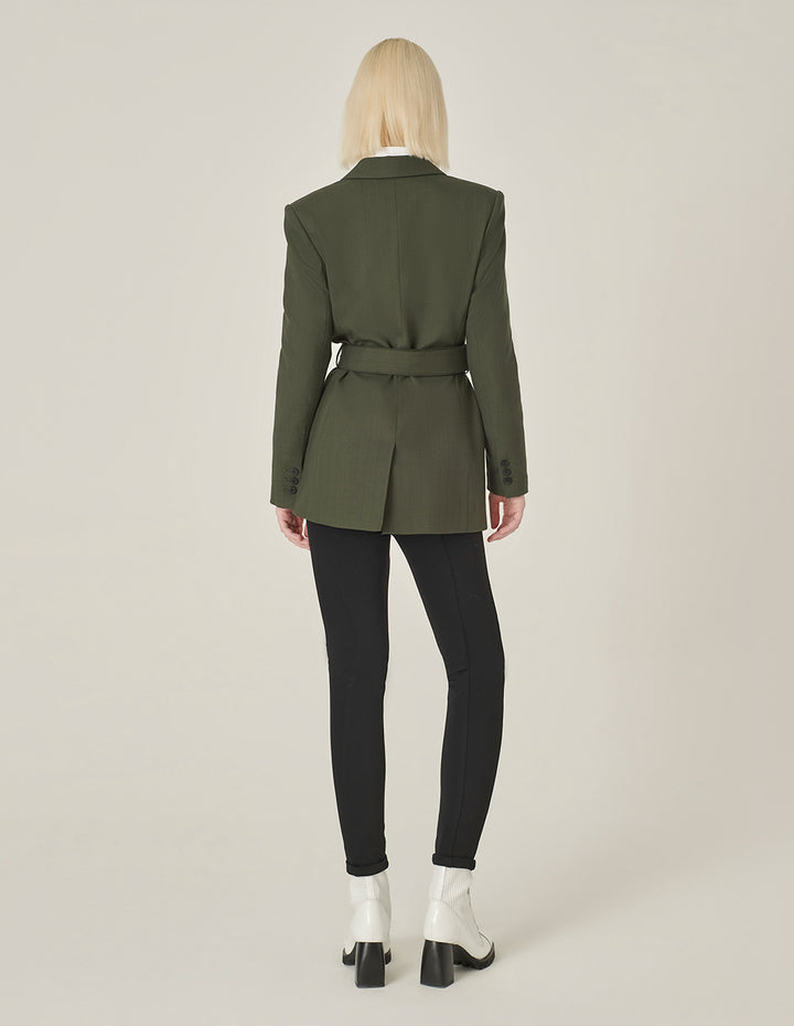 MARYLING Army Green Lapel Long-Sleeve Single-Breasted Midi-Length Coat