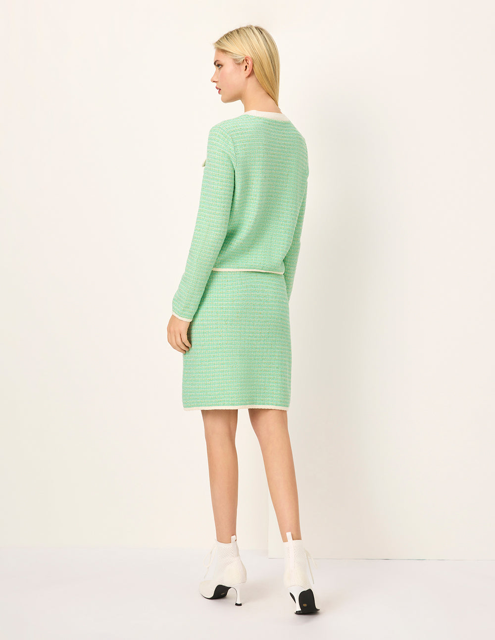 MARYLING Light Green Tweed A-Line Knee-Length Skirt