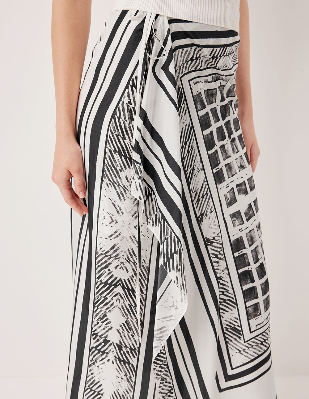 MARYLING Asymmetric Printed Silk Wrap Skirt