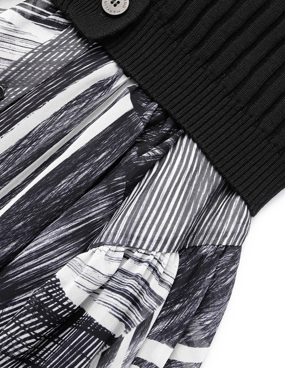 MARYLING V-Neck Shirt Collar Knitted Splicing Fake Two-Piece Printed Dress