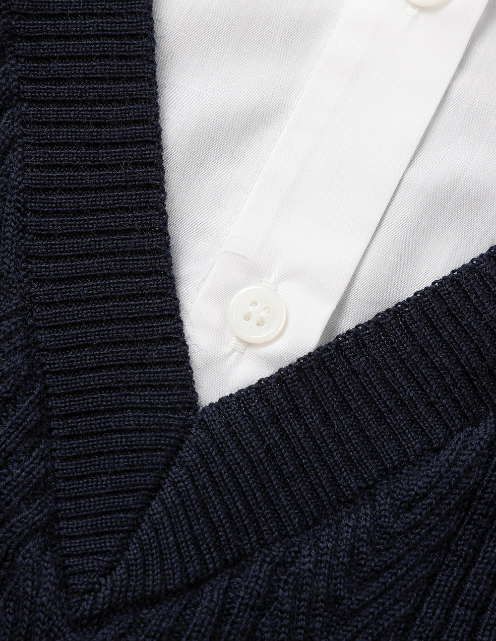 MARYLING Blue A& White Long-Sleeve Patchwork Knitted Blouse