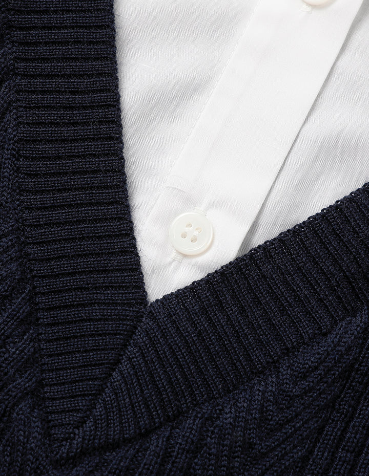 MARYLING Blue A& White Long-Sleeve Patchwork Knitted Blouse