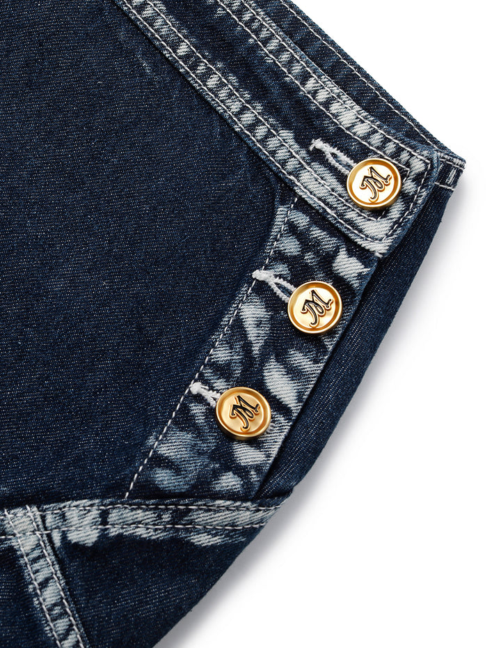 MARYLING White Trim Slit Knee-Length Denim Skirt