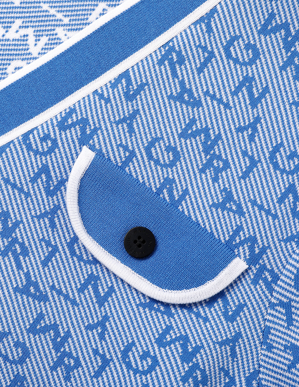 MARYLING Denim Blue V-Neck Jacquard Knitted Cardigan