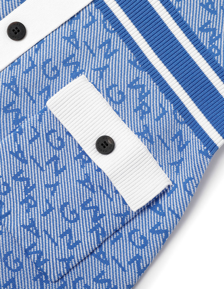 MARYLING Denim Blue T-Shirt Collar Jacquard Knitted Dress