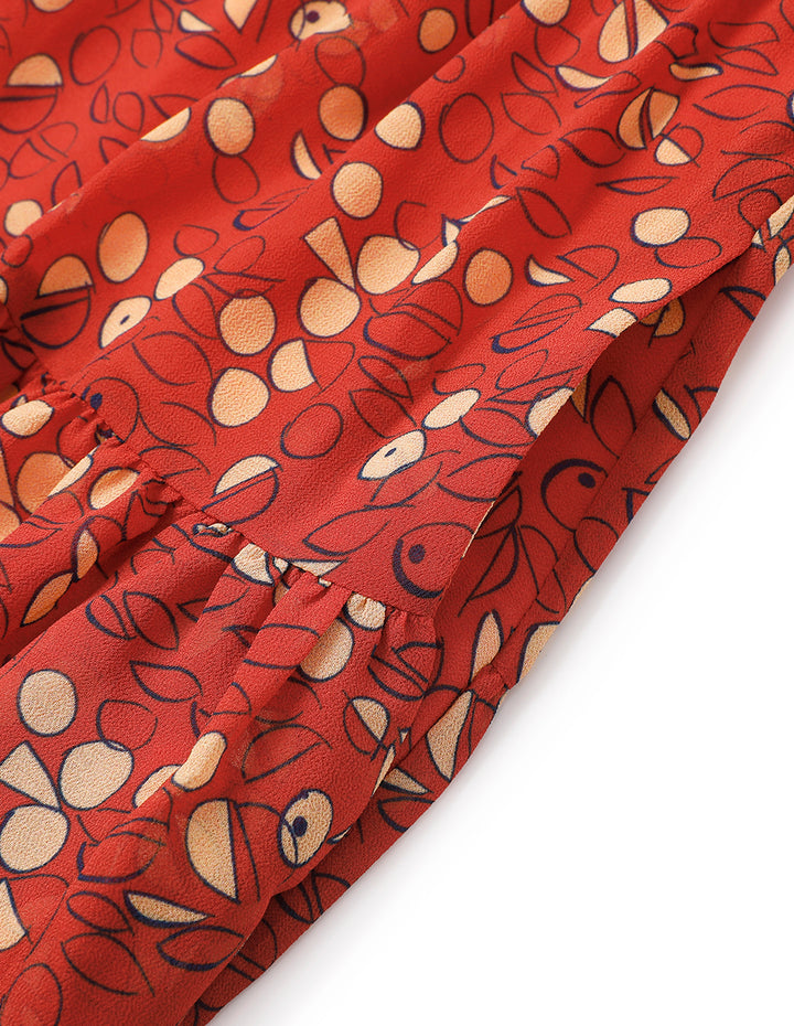 MARYLING Bateau Collar Printed Long Sleeve Dress