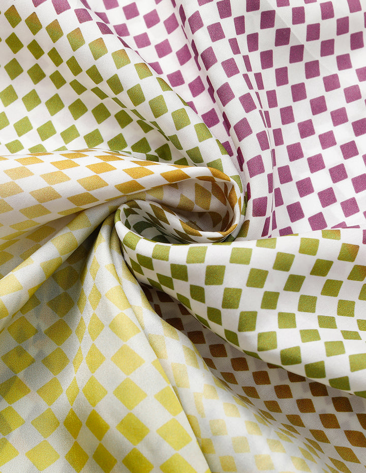 MARYLING Color Block Rhombus Print Short Sleeve Midi Shirt Dress