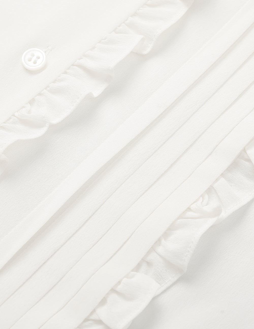 MARYLING V-Neck Long-Sleeve Ruffle-Trim Pin Tuck Silk Blouse