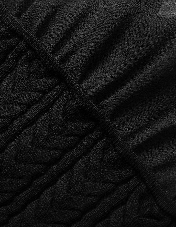 MARYLING Stand Tie Collar Long Sleeve Black Sheer Top