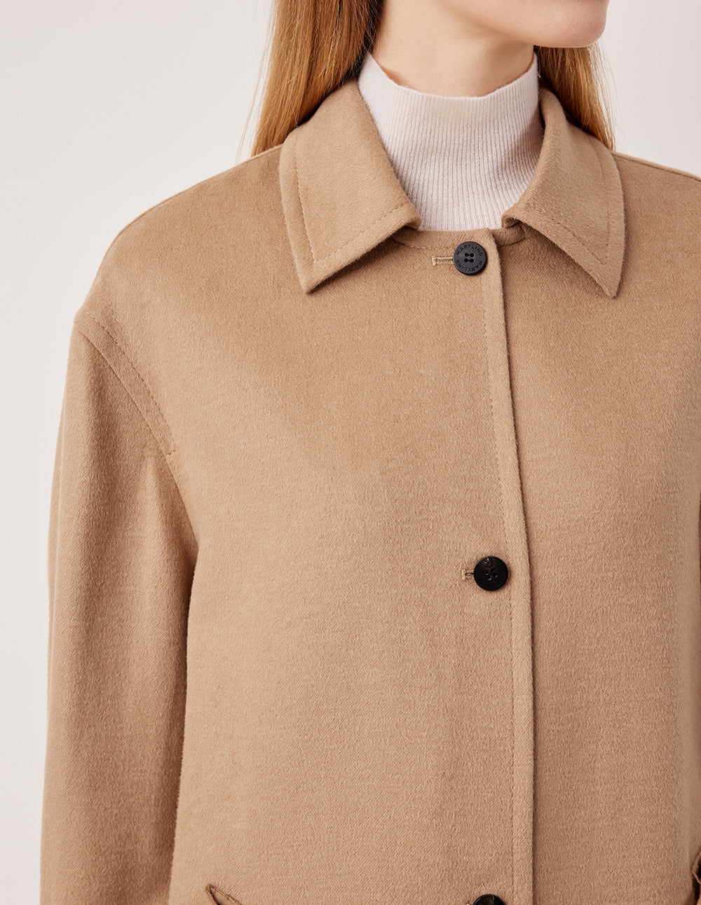 MARYLING Notched Collar Mid-Length Camel Hair Silk Blend Coat