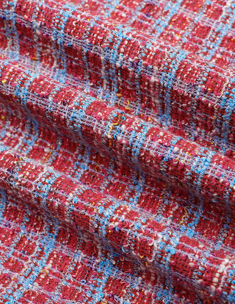 MARYLING Pink Blue Plaid Tweed Mini A Line Skirt