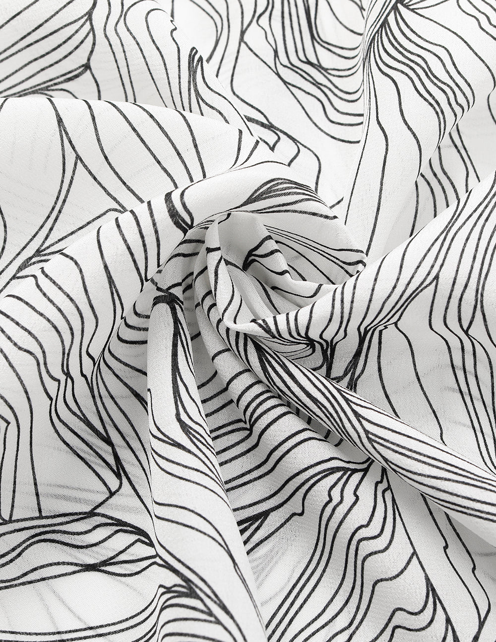 MARYLING Ruffled Stand Collar Black Stripe Printed Long-Sleeve Silk Blouse