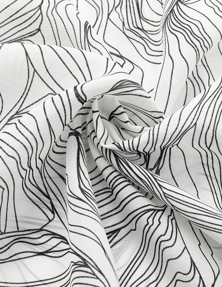 MARYLING Ruffled Stand Collar Black Stripe Printed Long-Sleeve Silk Blouse