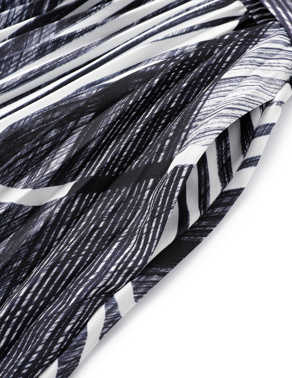 MARYLING Knitted Turtleneck Printed A-Line Pleated Midi Dress