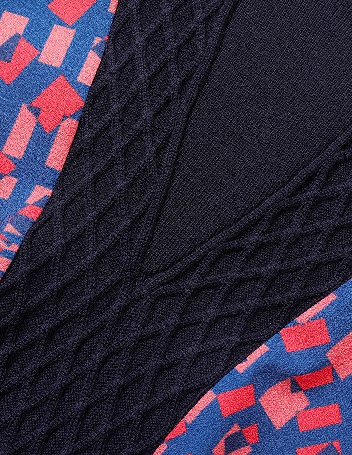 MARYLING V-Shaped Printed Patchwork Knitted Pullover