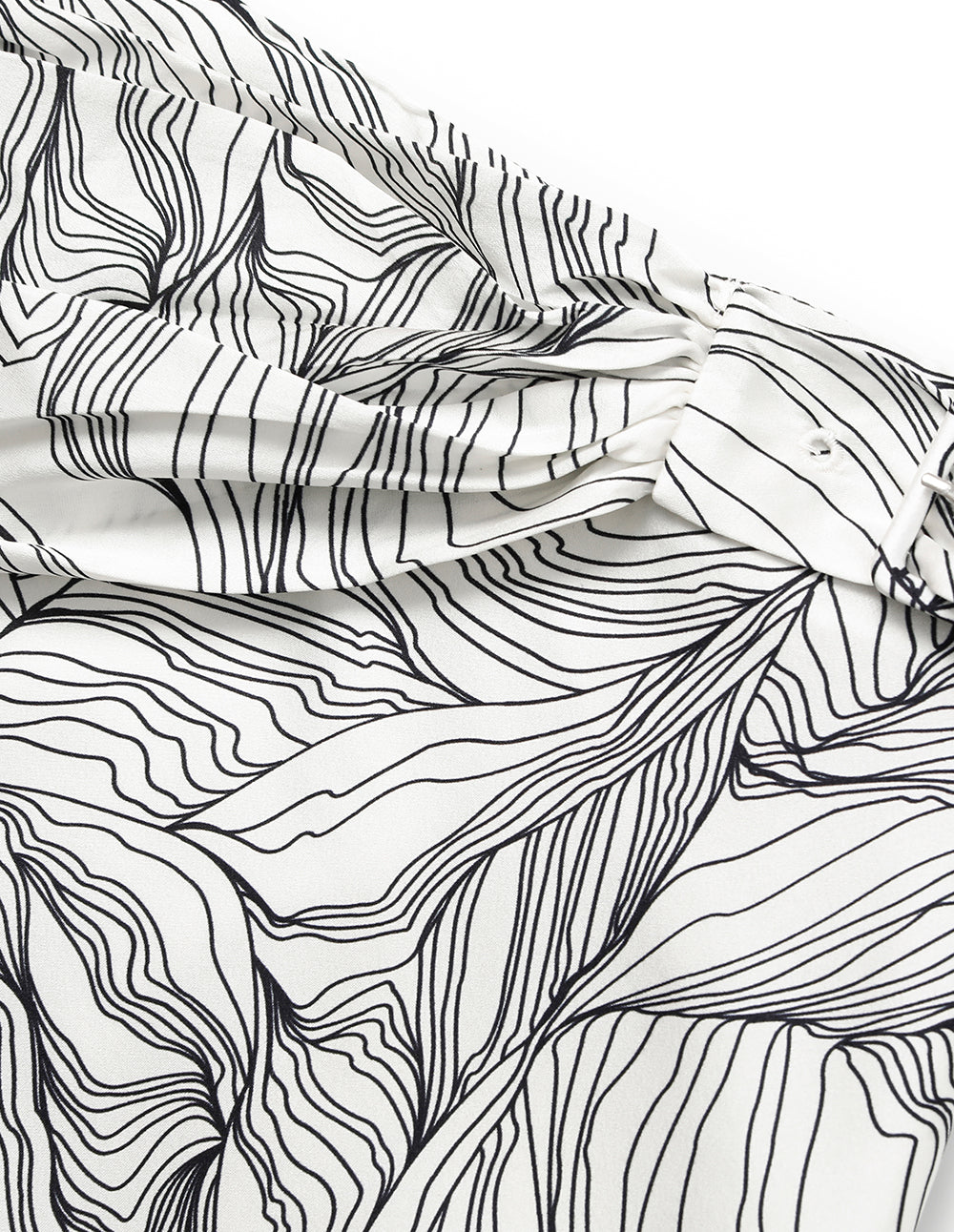 MARYLING Black & White Floral-Print Silk Mermaid Knee-Length Skirt