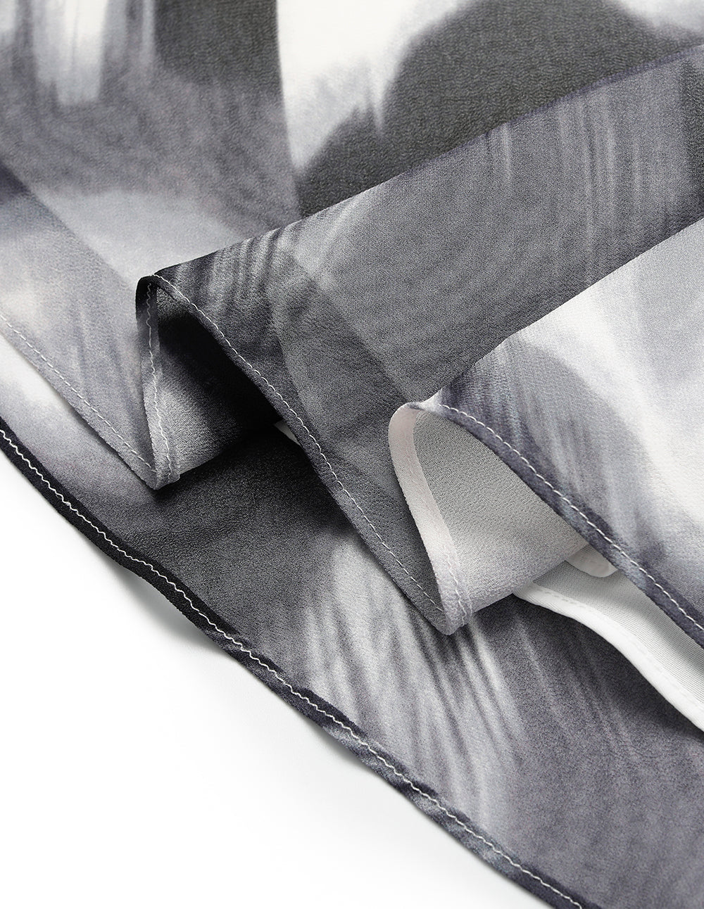 MARYLING Lapel Half-Sleeve Empire-Waist Ink Print Pleated Mid Shirt Dress