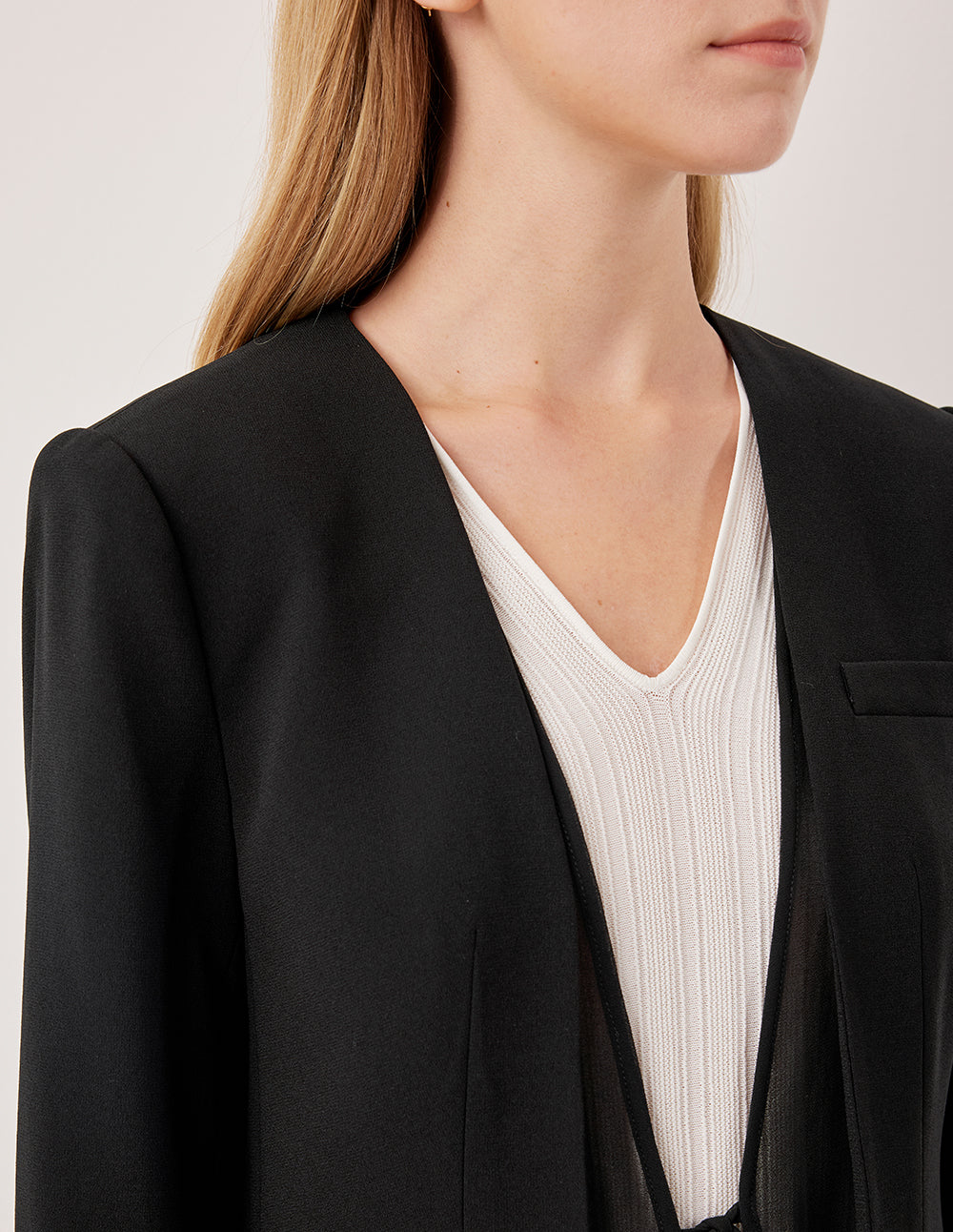 MARYLING Double-Layered Collarless Long-Sleeve Tie Silk & Triacetate Blazer