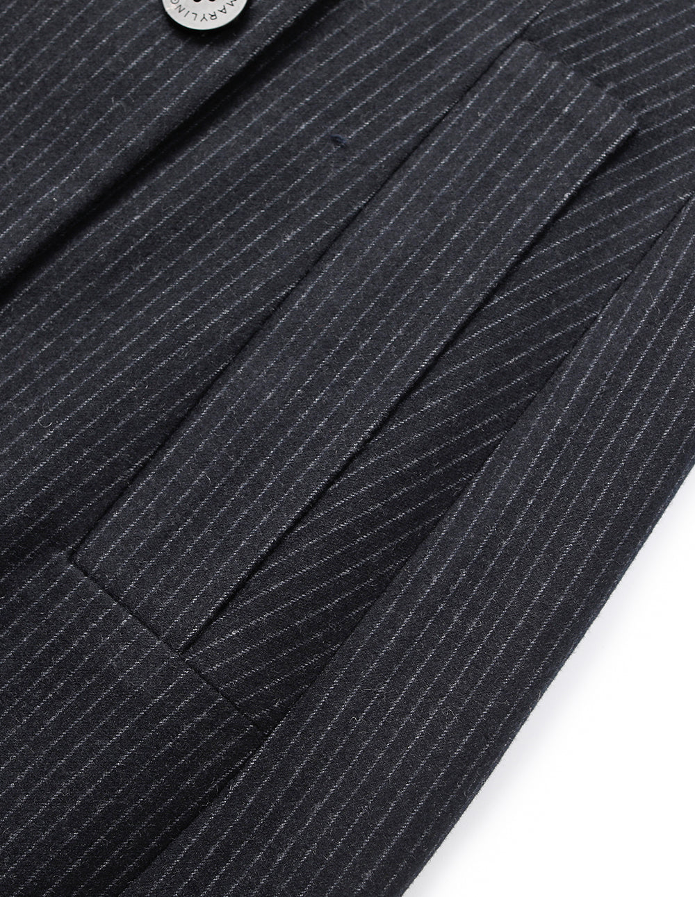 MARYLING Navy Striped Double-Breasted Long Trench Blazer