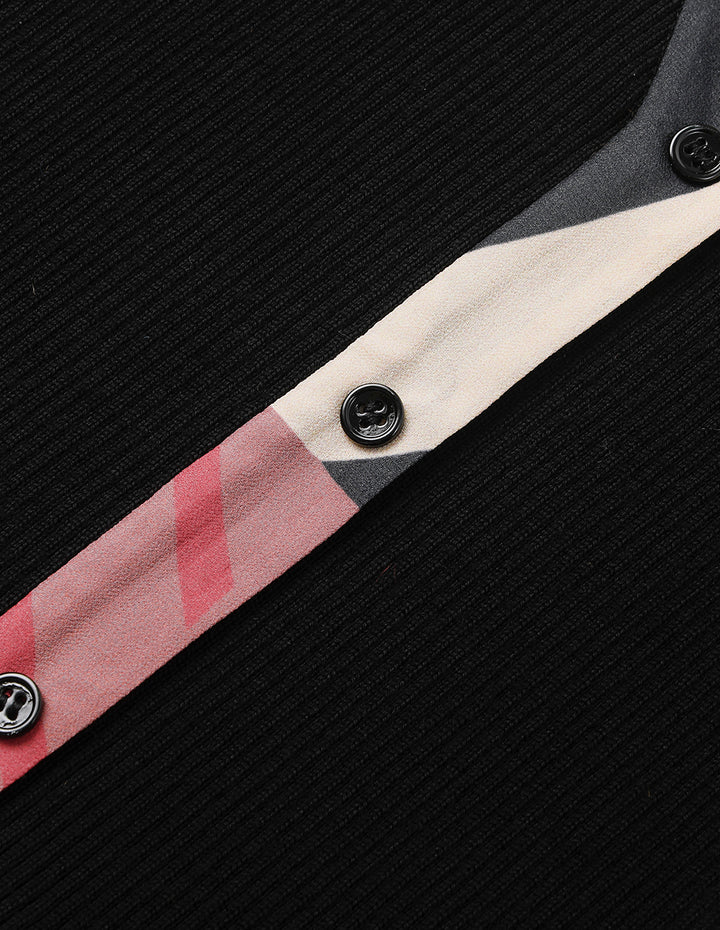 MARYLING Knitted Patchwork Printed Shirt Dress