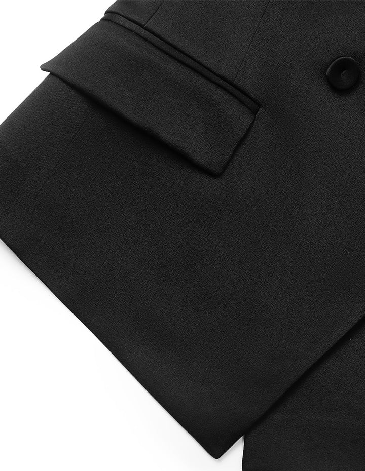 MARYLING Peaked-Collar Padded shoulder See-Through 3/4 Sleeve Blazer