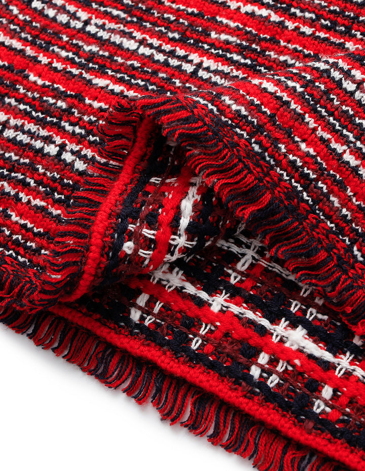 MARYLING Red & White Checkered Tweed Knee-Length Knit Straight Skirt