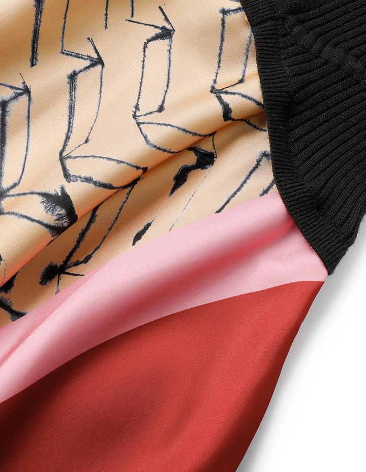 MARYLING V-Neck Printed Knitted Patchwork Dress