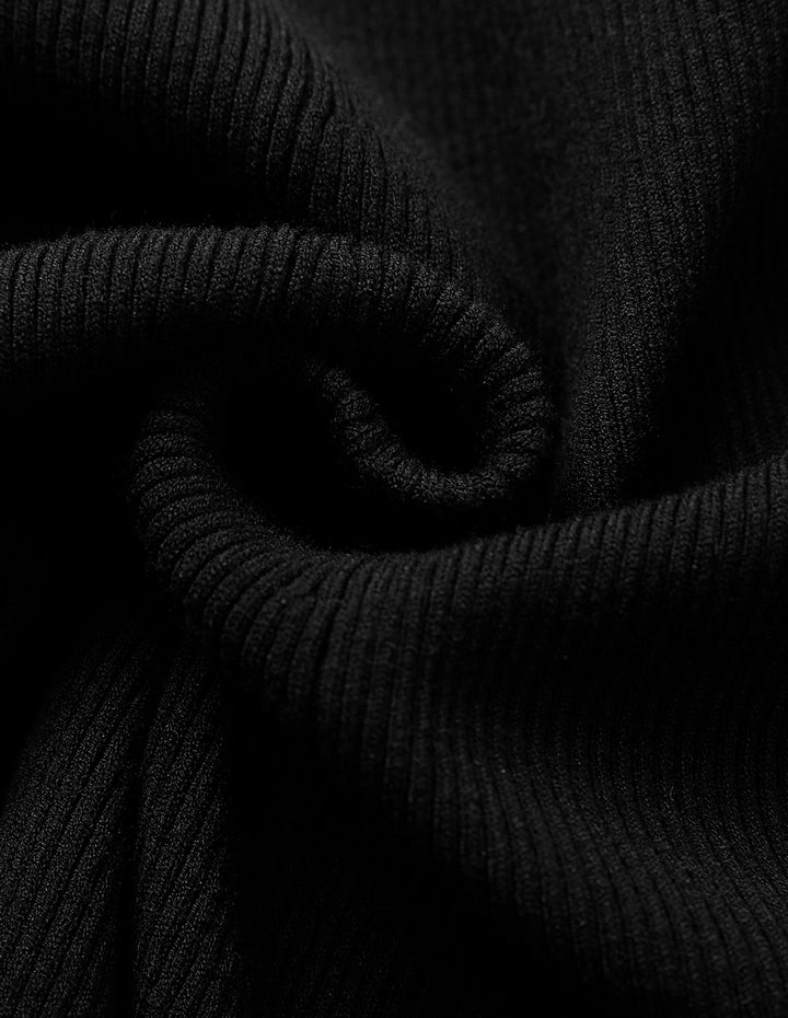 MARYLING Black V-Neck Mid-Sleeve Knitted Dress