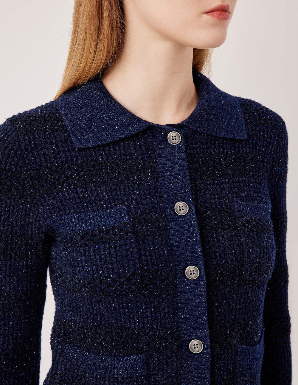 MARYLING Wool Knit Cardigan with Shawl Collar and Shiny Yarn