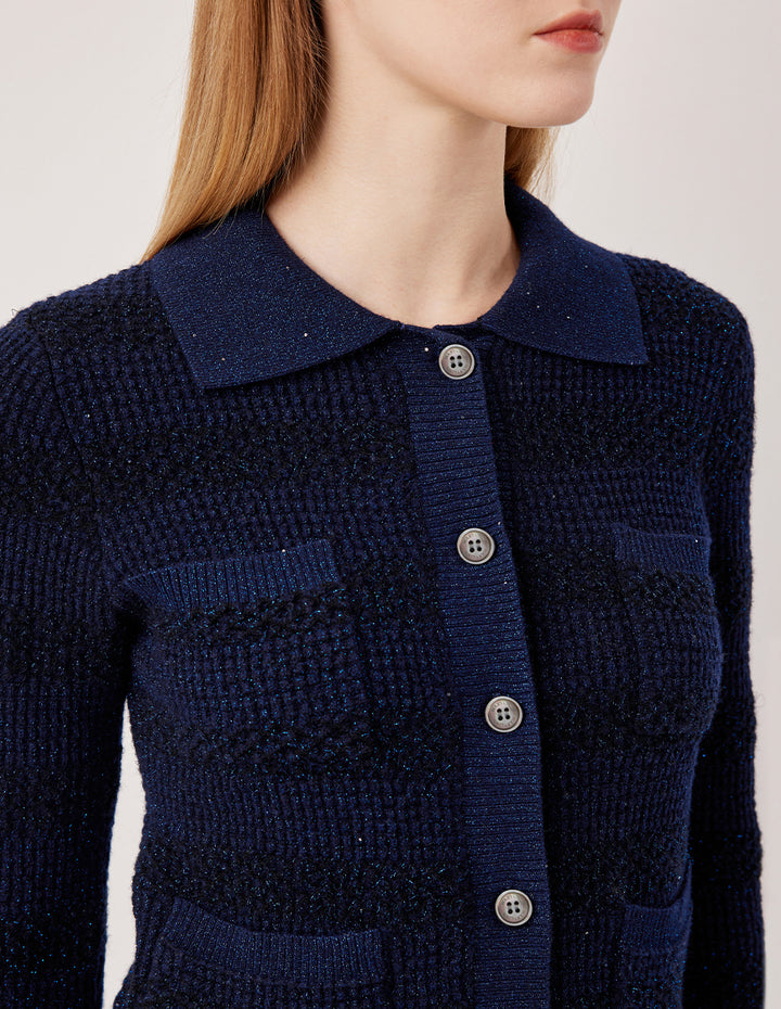 MARYLING Wool Knit Cardigan with Shawl Collar and Shiny Yarn